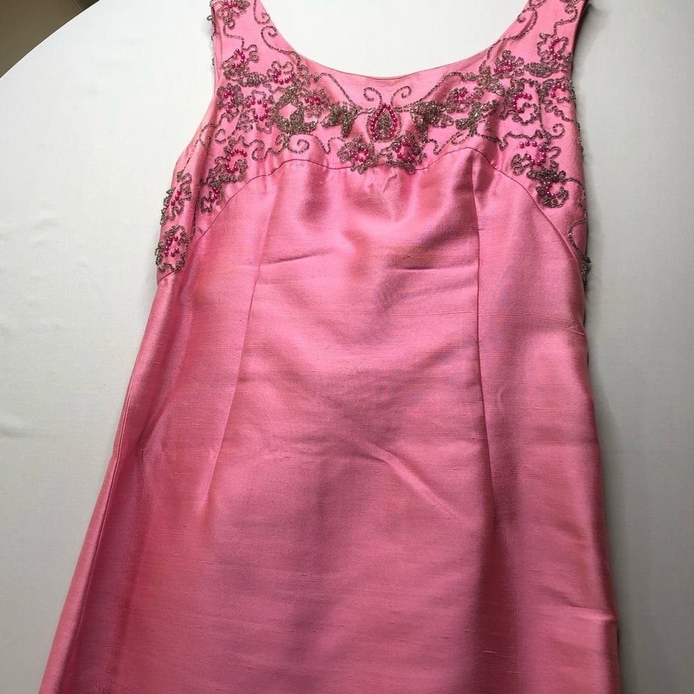 Vintage Hand-Made Beaded Evening Gown. Pink Silver - Picture 5 of 16